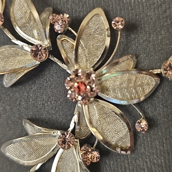 Elegant Silver Leaf Necklace With Pink Stones and Earring Set. Vintage - Picture 7 of 7